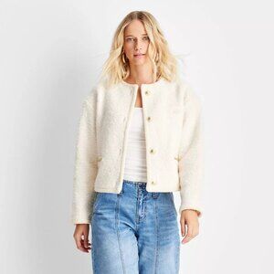 NEW Future Collective Women's Teddy Lady Chain Jacket Cream